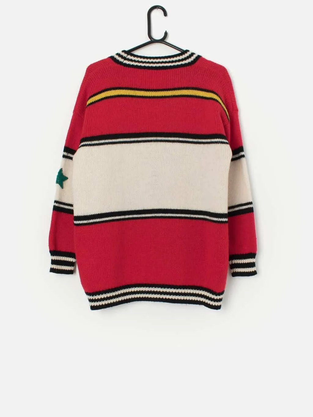 Vintage red knitted cardigan with striped design – Small / Medium