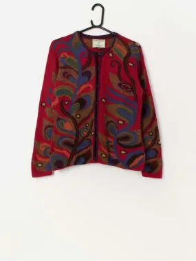 Vintage The Alpaca Collection red and blue cardigan with abstract patterns – Medium