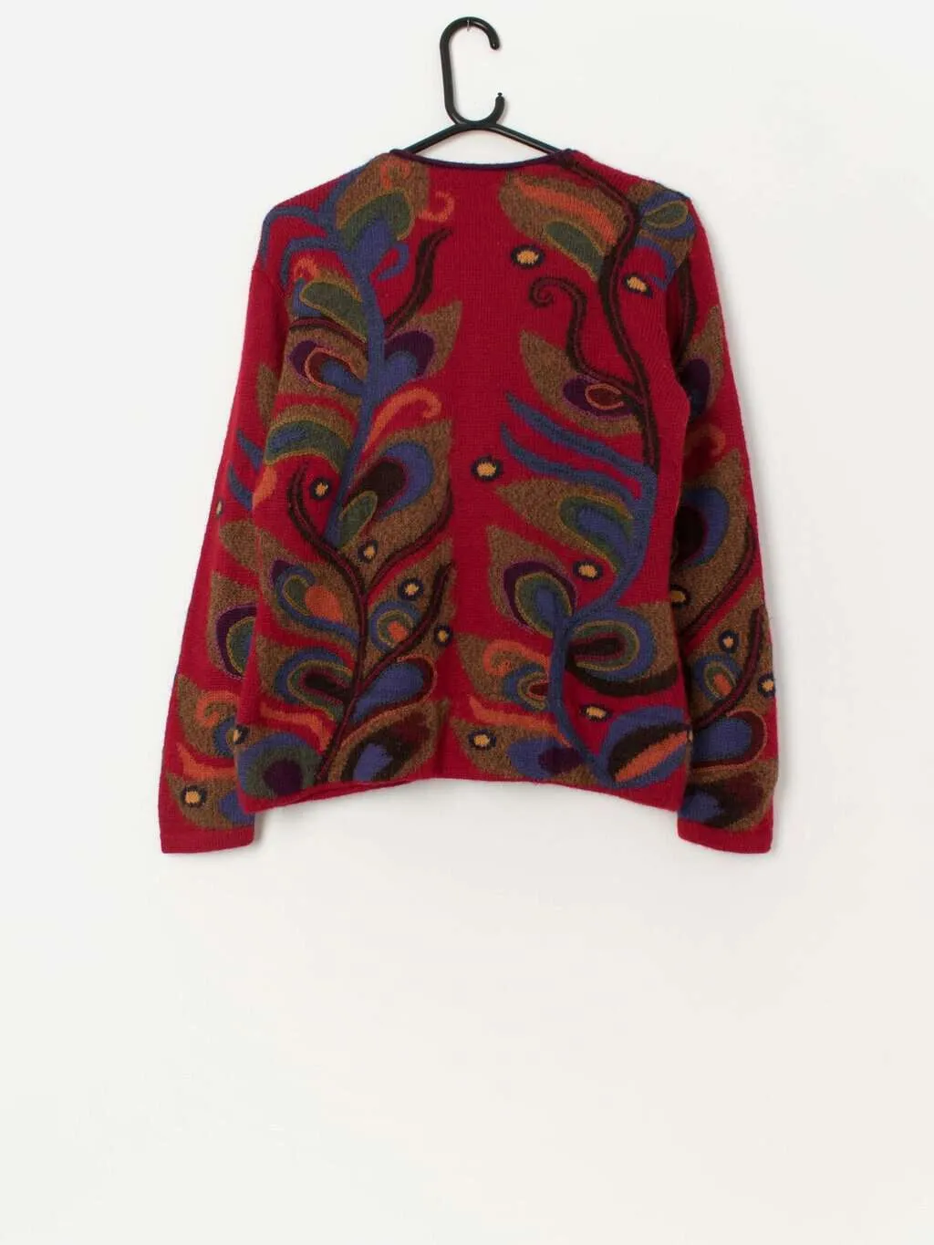 Vintage The Alpaca Collection red and blue cardigan with abstract patterns – Medium