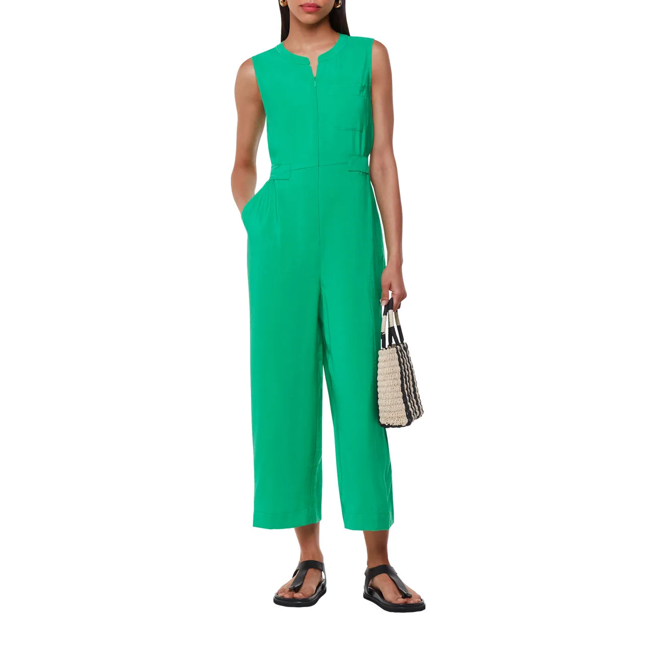 WHISTLES Josie Zip-Through Jumpsuit - Green