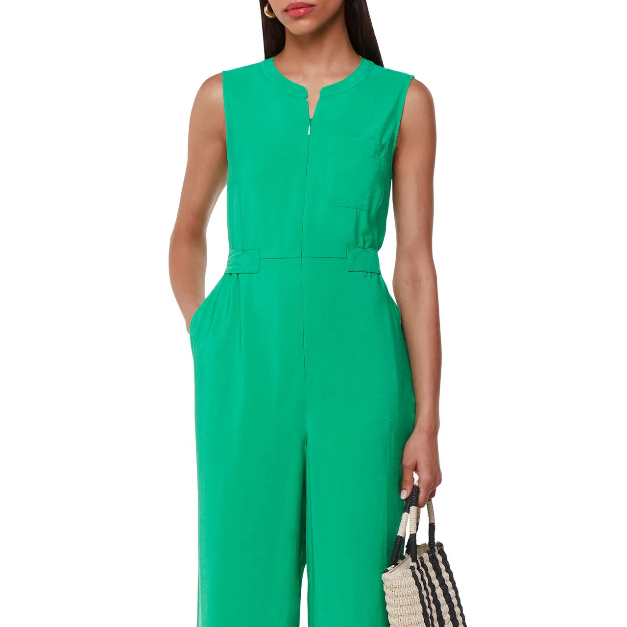 WHISTLES Josie Zip-Through Jumpsuit - Green