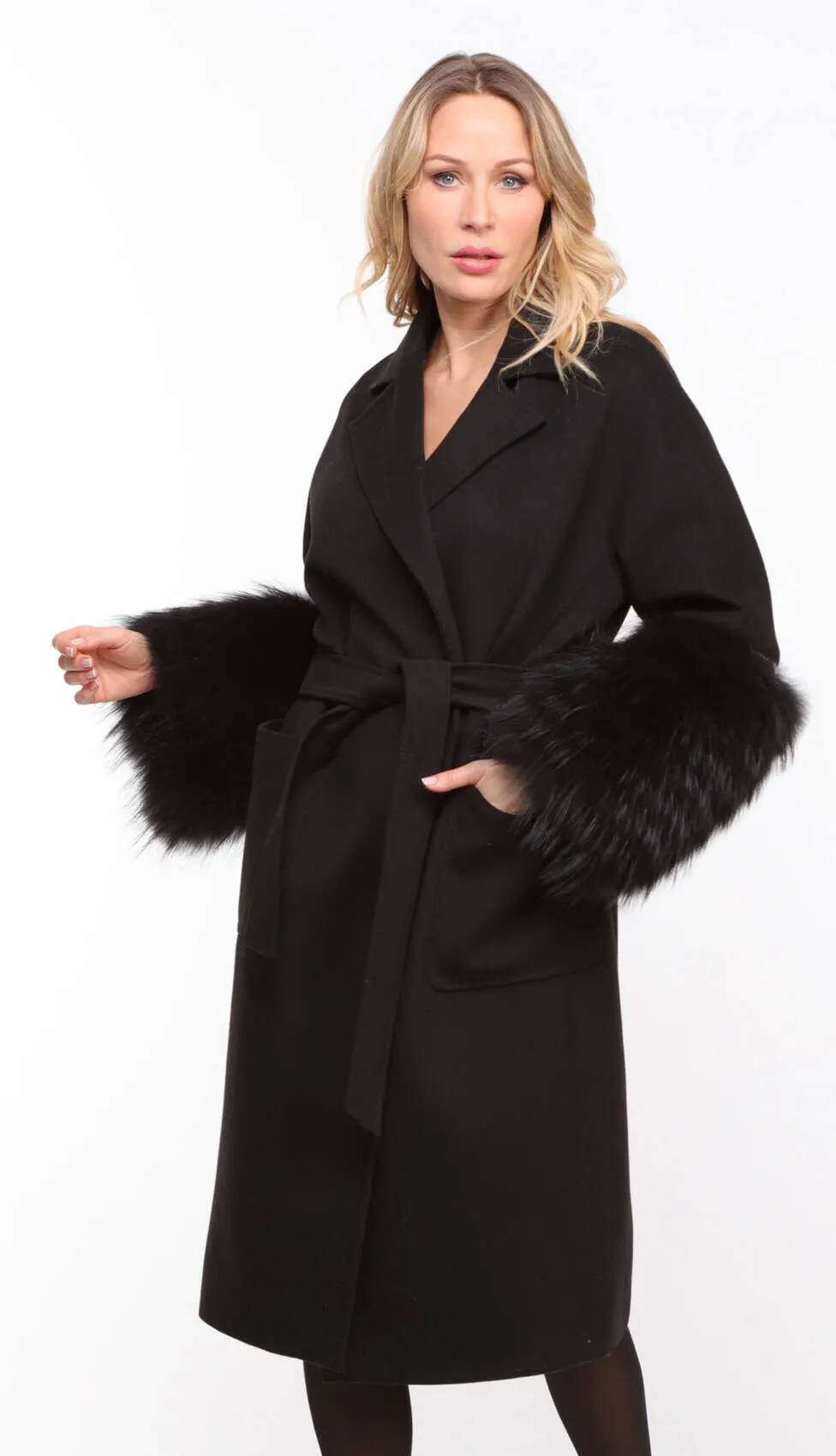 Women's black fabric + fox coat \jana\