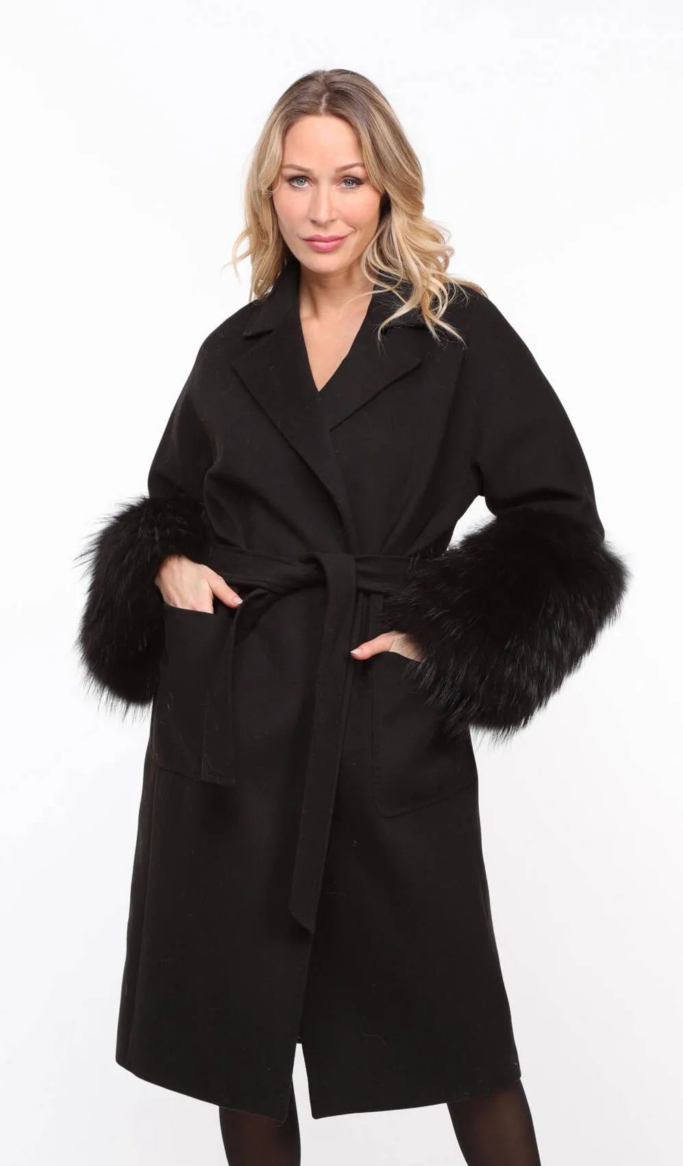 Women's black fabric + fox coat \jana\