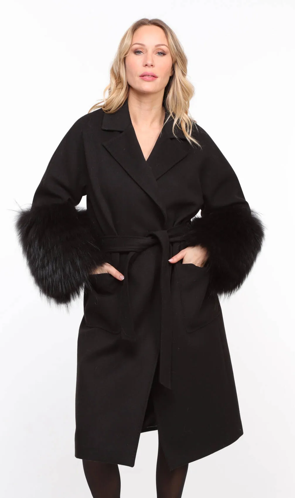 Women's black fabric + fox coat \jana\