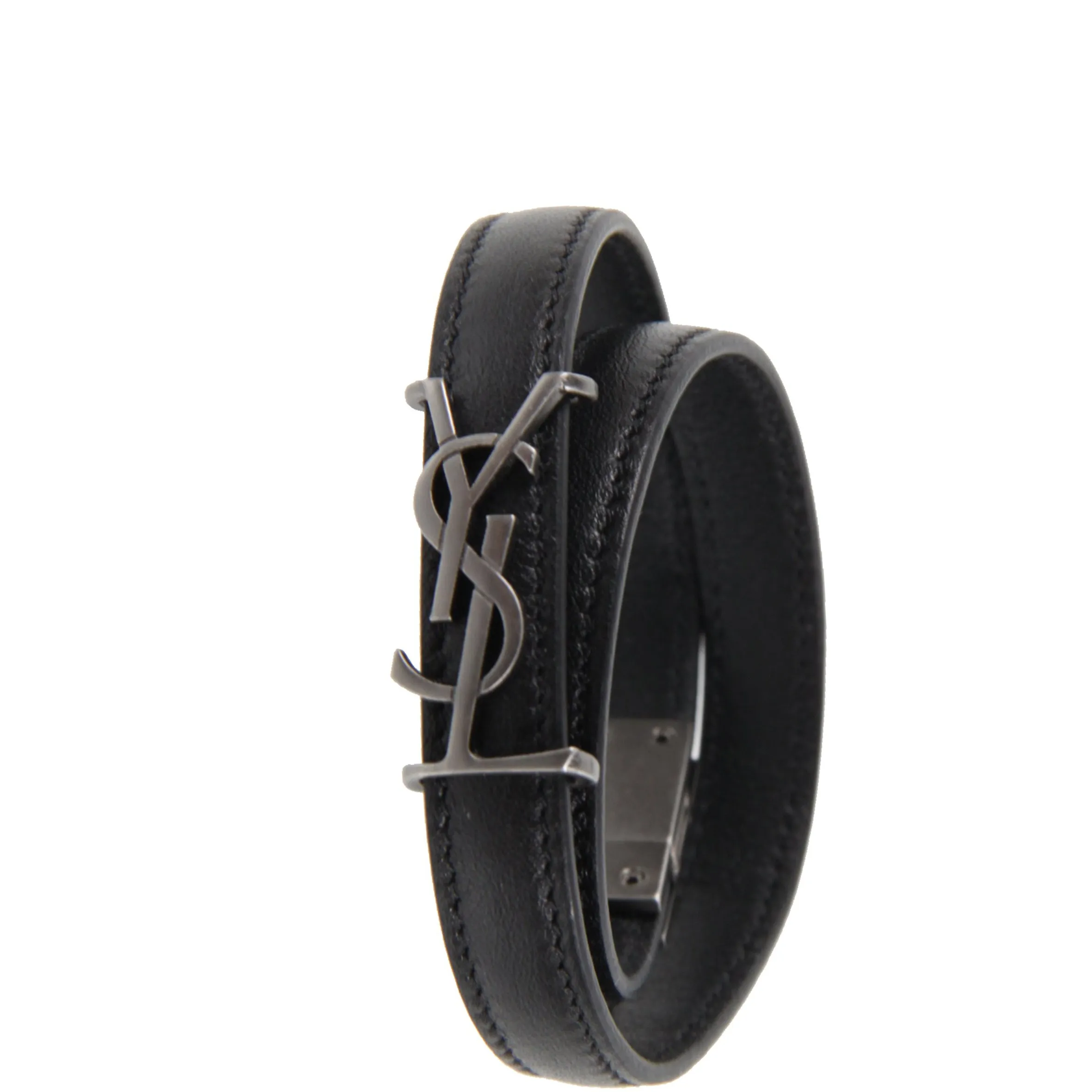 YSL 2x Wrap Opyum Bracelet, Black/Nickle