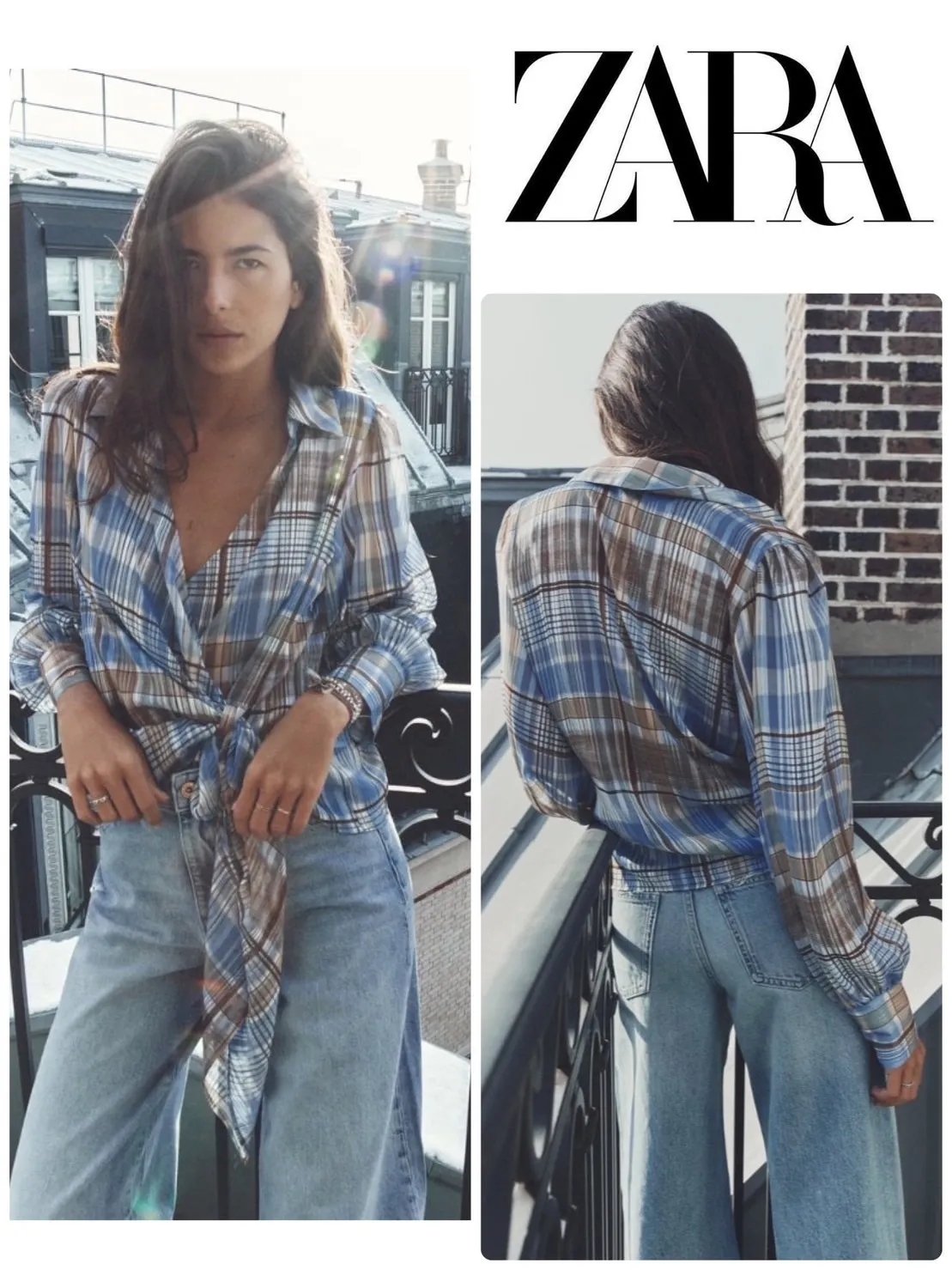 ZARA  |METALLIC THREAD CHECKERED PRINT SHIRT