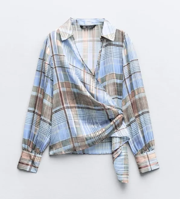 ZARA  |METALLIC THREAD CHECKERED PRINT SHIRT