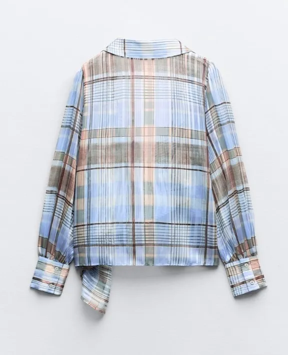 ZARA  |METALLIC THREAD CHECKERED PRINT SHIRT